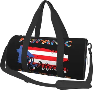 Puerto Rico Flag Hispanic Heritage Month Boricua Rican Round Travel Duffel Bag Large Capacity Gym Sports Bags for Hiking Vacation Trips
