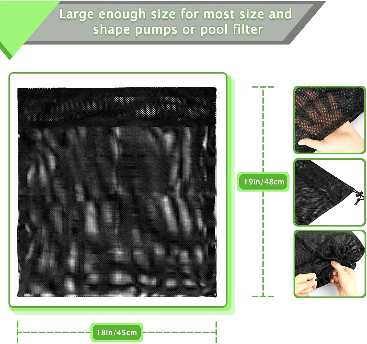 Pump Barrier Bag, Pond Filter Bag, Anti-Clogging Cube Filter Box, Black Media Bag Pump Mesh Bag for Outdoor Water Fish Ponds (18" x 19")