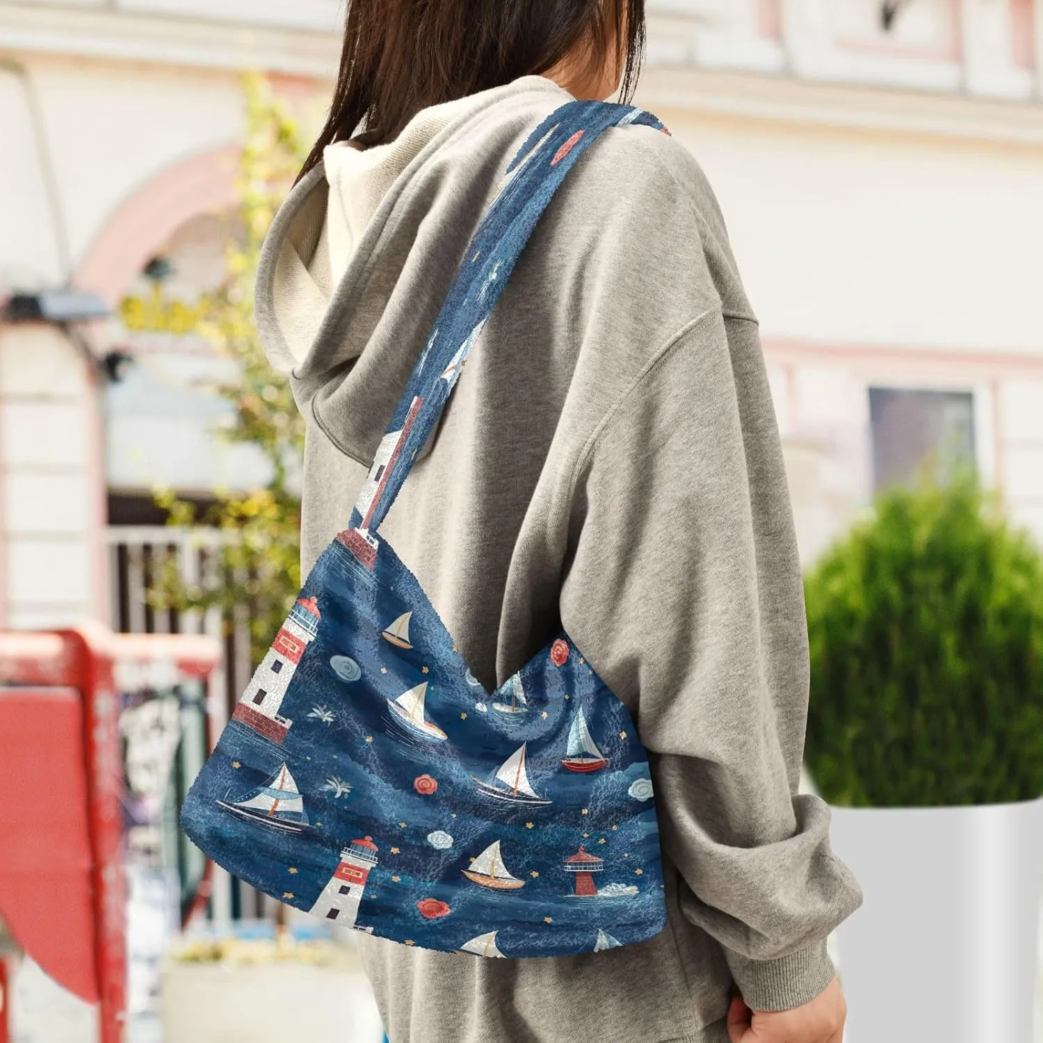 Pumpkin Shoulder Tote Bag, Tote Bag with Zipper Closure, Womens Outdoor Bag