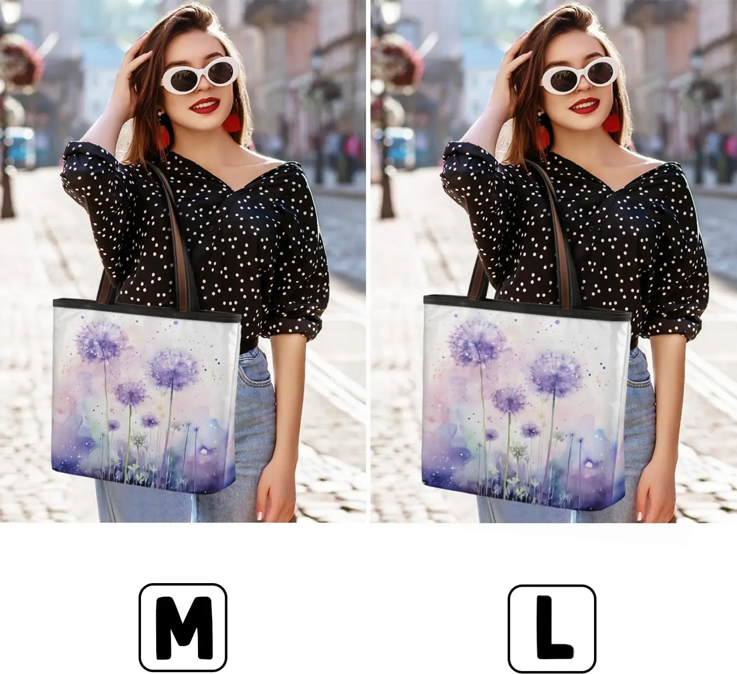 Purple Abstract Dandelion Tote Bag Tote for Women Zipper Womens Handbags Tote Bag for Work Shopping Travel