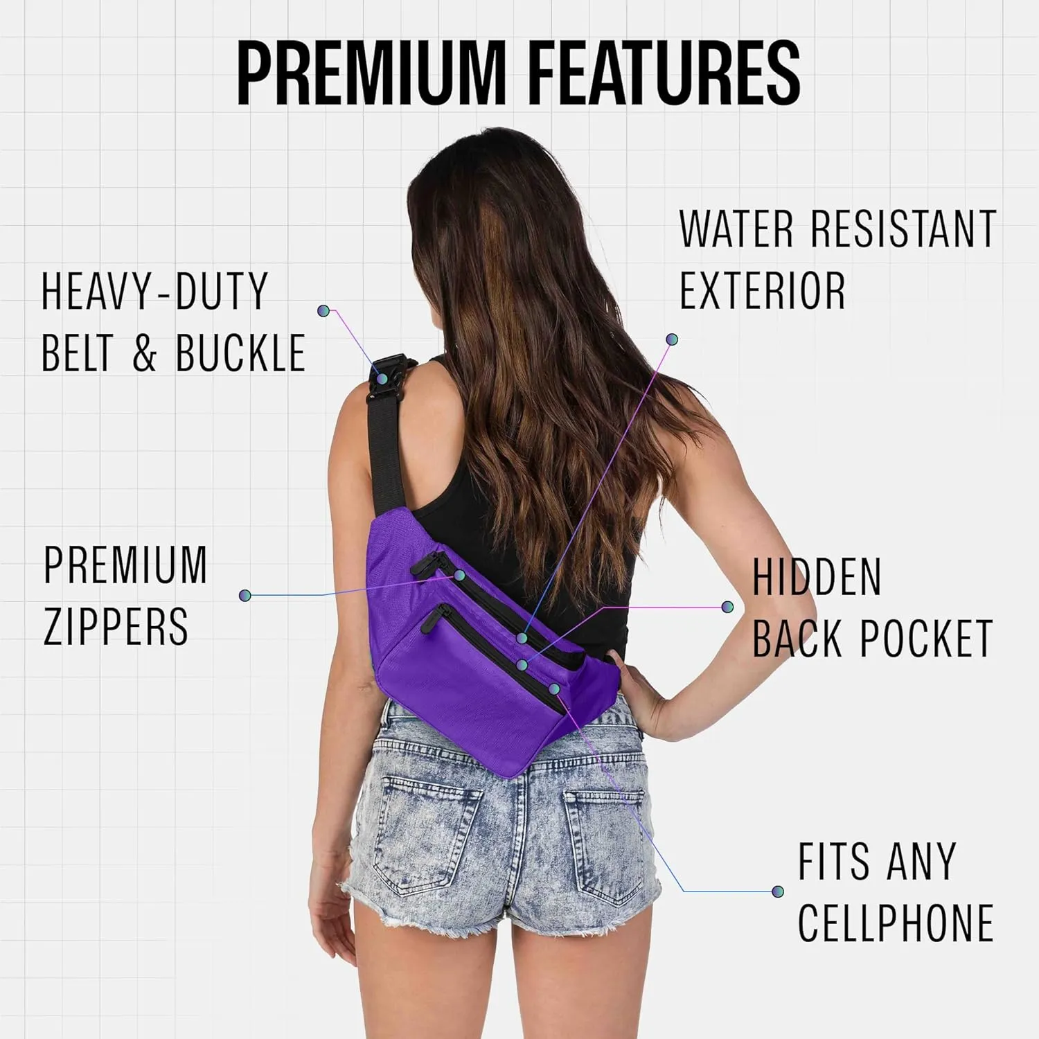 Purple Fanny Pack Belt Bag I Mens Fanny Packs for Women Fashionable - Crossbody Bag Bum bag Waist Bag Waist Pack - Hands Free for Hiking, Running, Travel, Waterproof and more