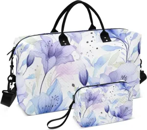 Purple Lily Flowers Travel Duffel Bags with Toiletry Bag Weekender Bags for Carry on Sports Gym Bag for Sports Yoga Gym