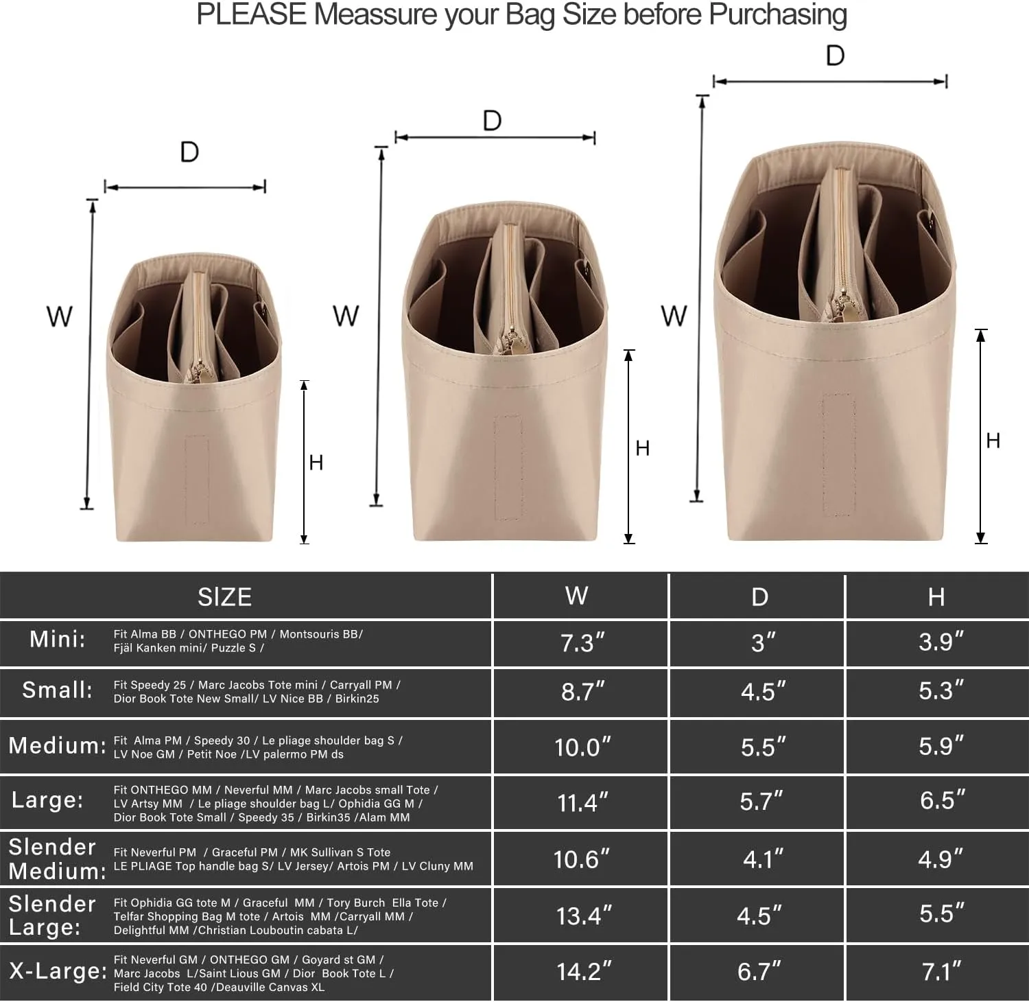 Purse Organizer Insert For Handbags, Purse Organizer With Zipper, Neverfull Organizer, Bag Organizer For Speedy Neverfull ONTHEGO Tote, Handbag and More (Silky Beige, X-Large)