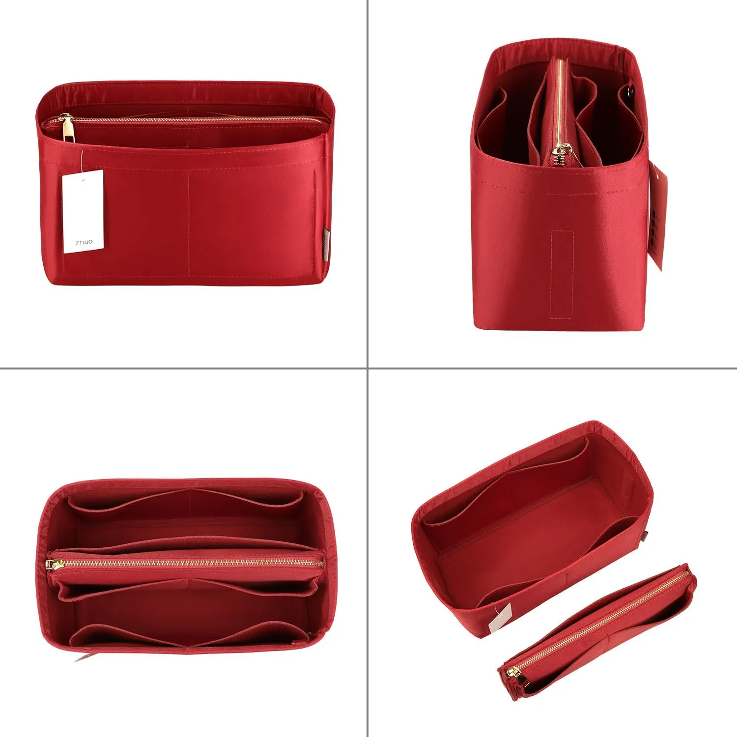 Purse Organizer Insert For Handbags, Purse Organizer With Zipper, Neverfull Organizer, Bag Organizer For Speedy Neverfull ONTHEGO Tote, Handbag and More (Silky Red, Large)