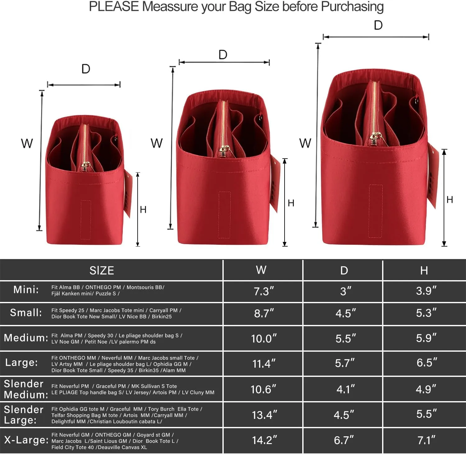 Purse Organizer Insert For Handbags, Purse Organizer With Zipper, Neverfull Organizer, Bag Organizer For Speedy Neverfull ONTHEGO Tote, Handbag and More (Silky Red, Large)