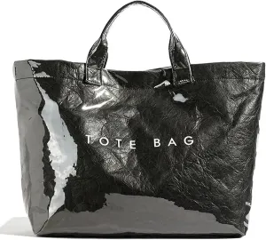 PVC Tote Bag for Women Kraft Paper Large Tote Bag Fashion Paper Bag Trendy Letter Print Tote Bag Top Handle