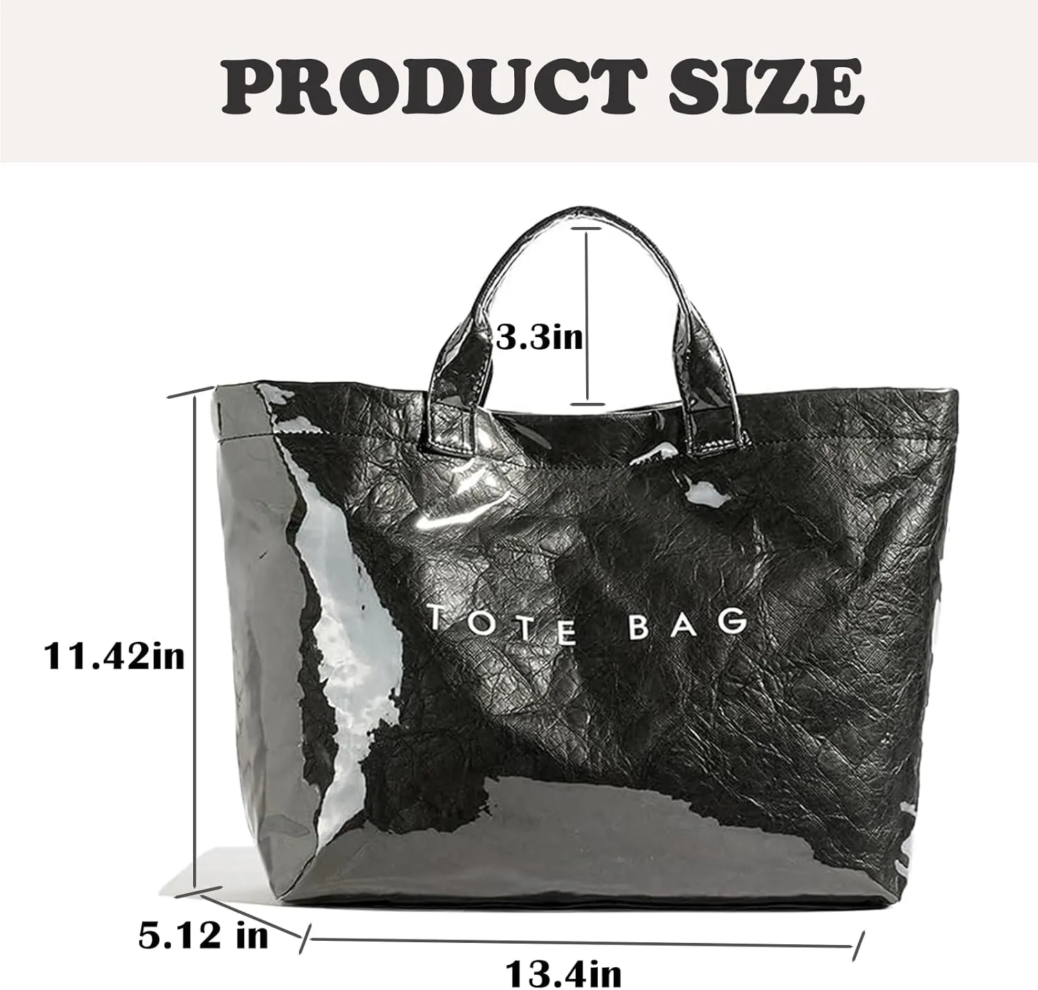 PVC Tote Bag for Women Kraft Paper Large Tote Bag Fashion Paper Bag Trendy Letter Print Tote Bag Top Handle