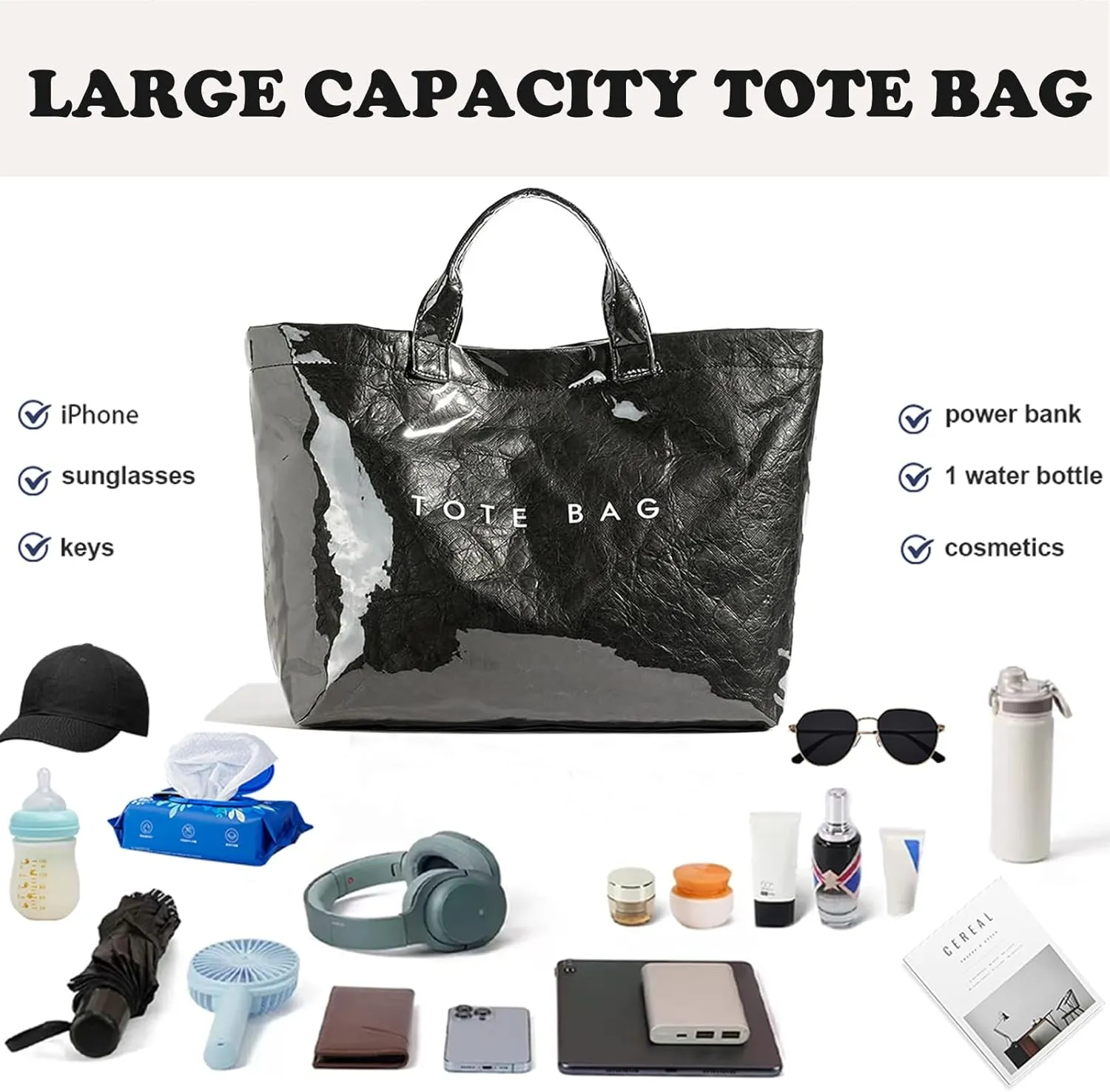 PVC Tote Bag for Women Kraft Paper Large Tote Bag Fashion Paper Bag Trendy Letter Print Tote Bag Top Handle