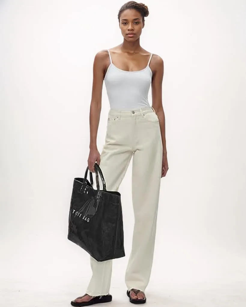 PVC Tote Bag for Women Kraft Paper Large Tote Bag Fashion Paper Bag Trendy Letter Print Tote Bag Top Handle