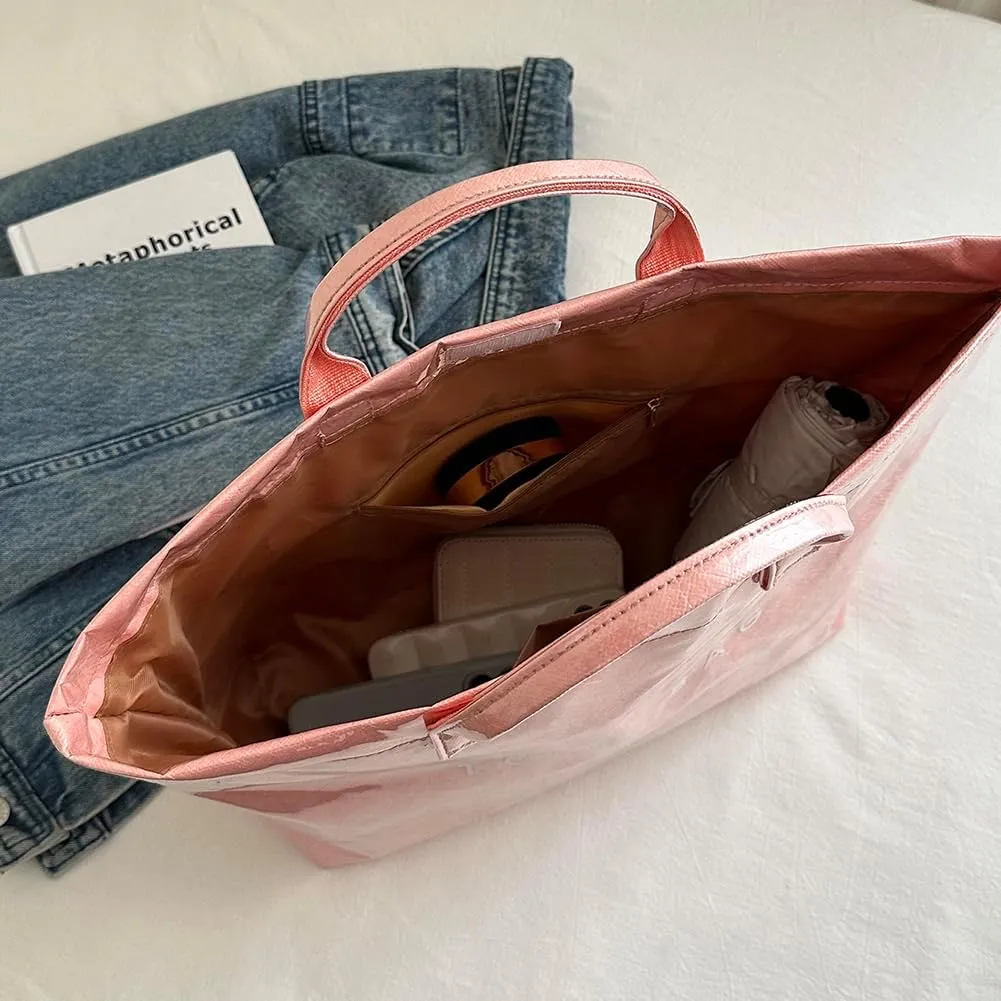PVC Tote Bag for Women Large Letters Print Handbag Plastic Clear Tote Bag Kraft Paper Handbag