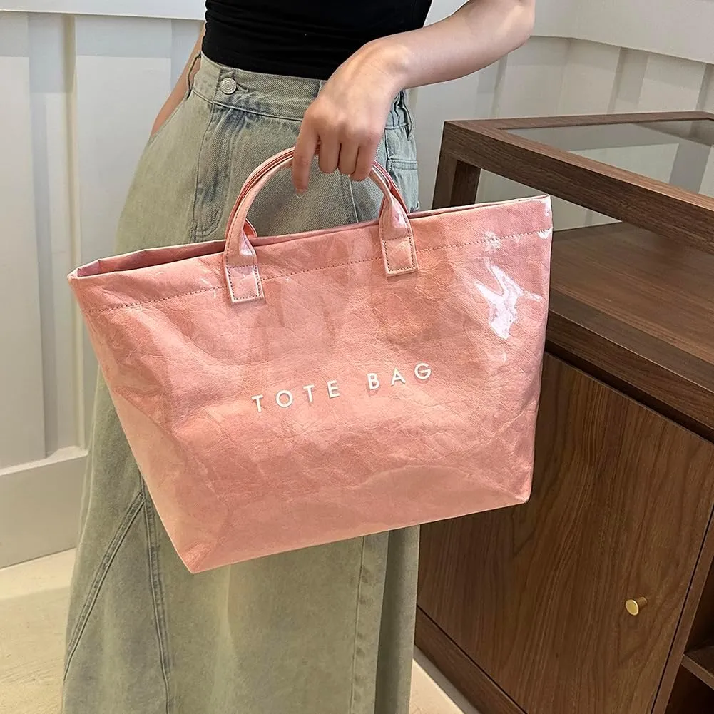 PVC Tote Bag for Women Large Letters Print Handbag Plastic Clear Tote Bag Kraft Paper Handbag