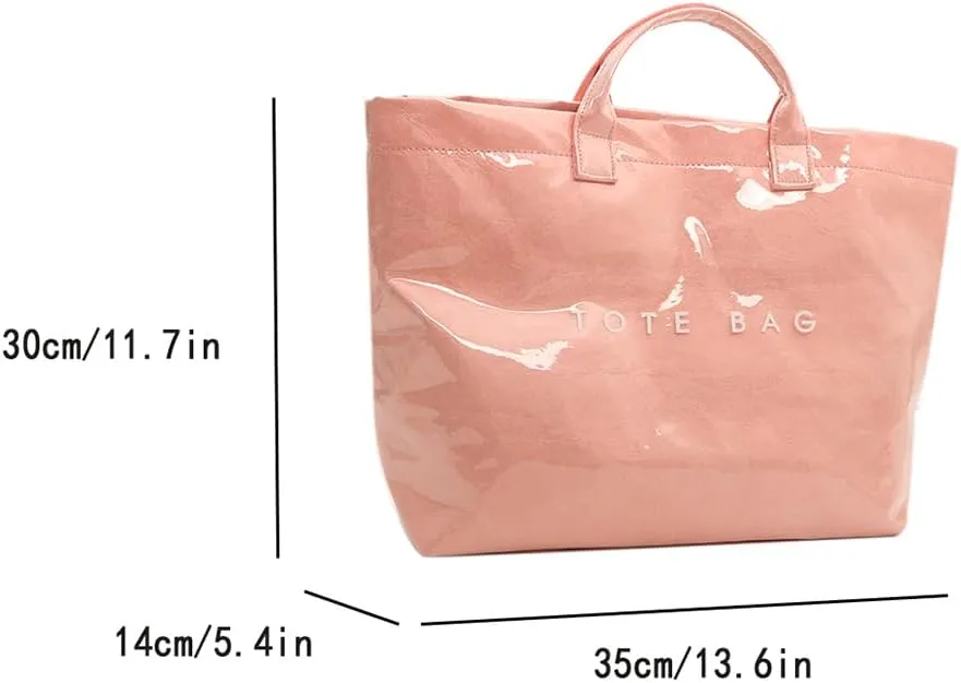 PVC Tote Bag for Women Large Letters Print Handbag Plastic Clear Tote Bag Kraft Paper Handbag