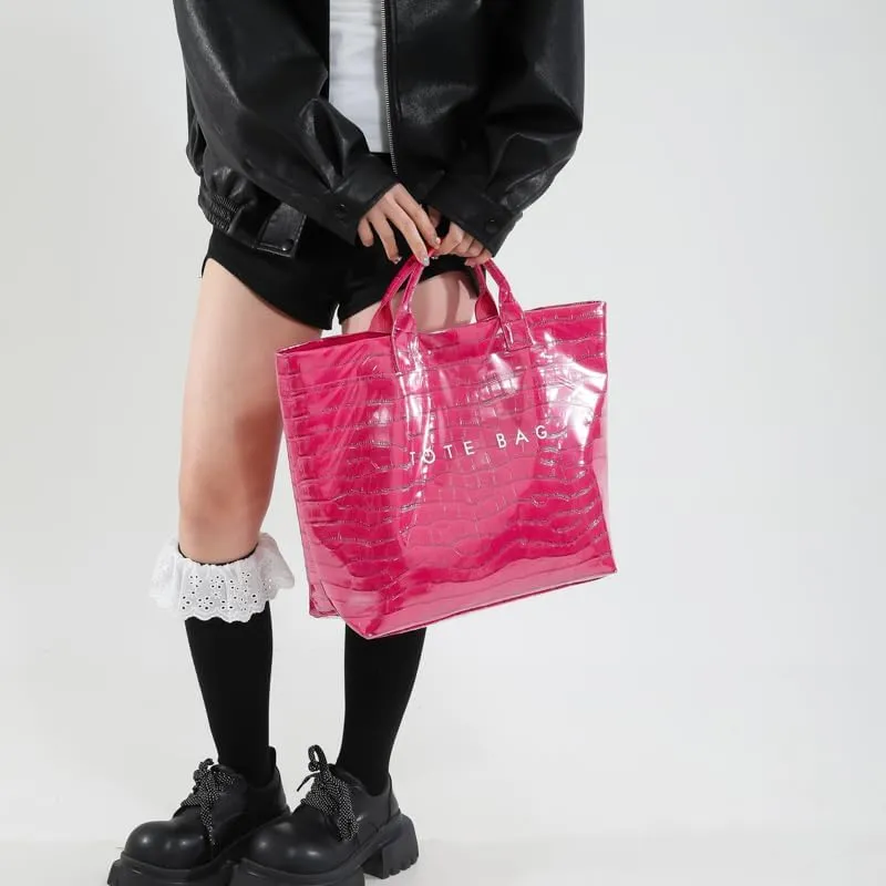 PVC Tote Bag for Women Snake Skin Print Purse Clear Plastic Tote Bag Large Kraft Paper Handbag