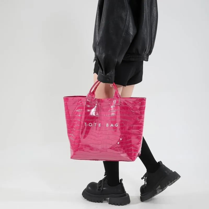 PVC Tote Bag for Women Snake Skin Print Purse Clear Plastic Tote Bag Large Kraft Paper Handbag