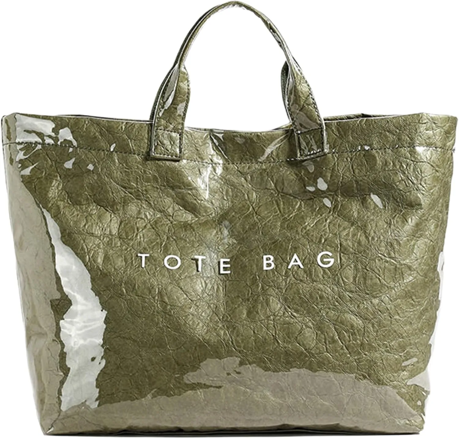 PVC Tote Bag for Women Solid Color Large Letter Print Tote Bag Kraft Paper Clear Plastic Handbag Top Handle Bag
