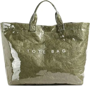 PVC Tote Bag for Women Solid Color Large Letter Print Tote Bag Kraft Paper Clear Plastic Handbag Top Handle Bag