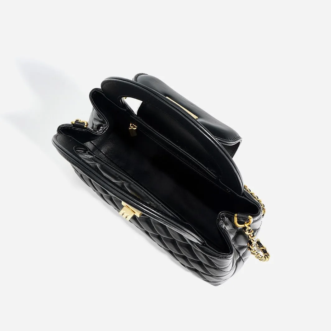 Quilted Leather Crossbody Bags for Women with Chain Strap Trendy Small Flap Handbag,Black