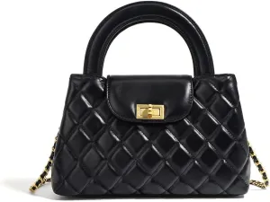 Quilted Leather Crossbody Bags for Women with Chain Strap Trendy Small Flap Handbag,Black