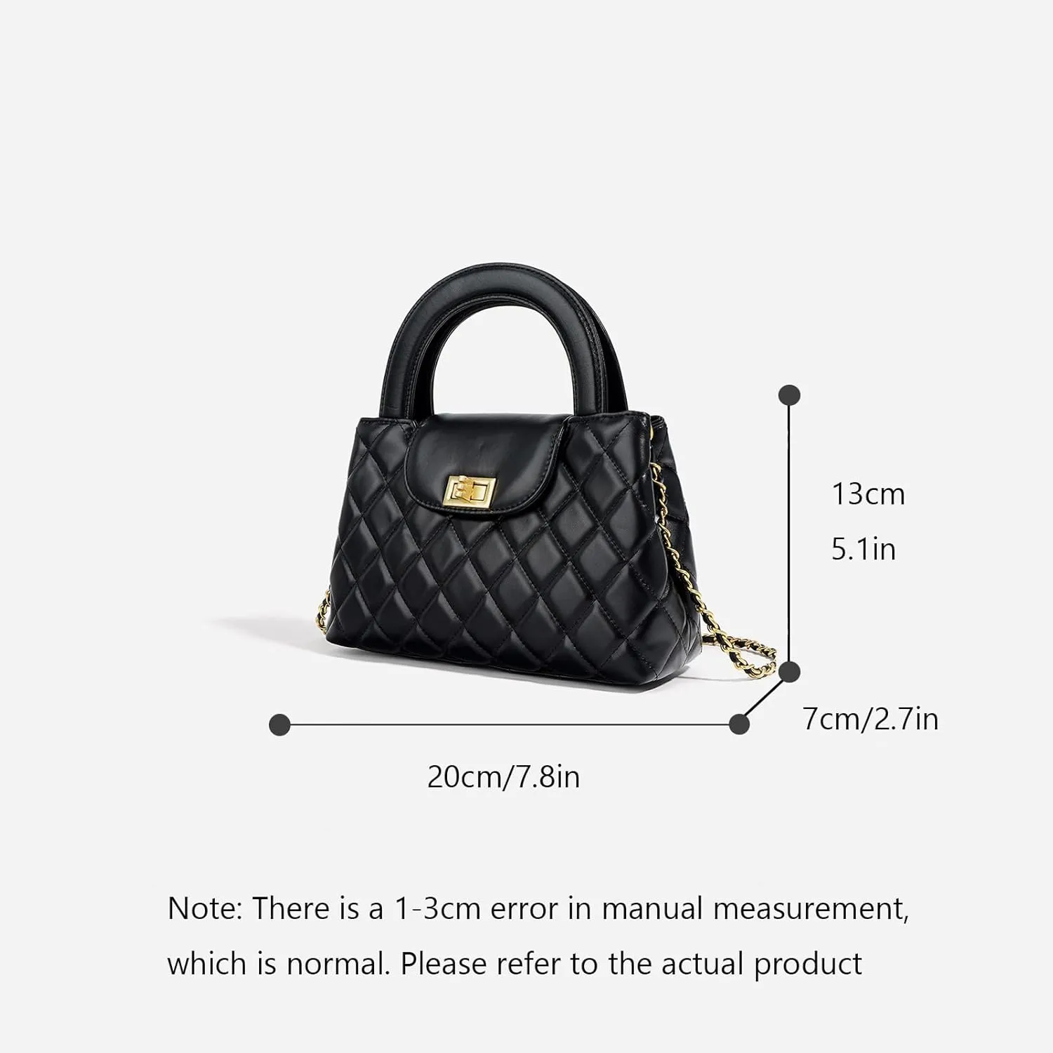 Quilted Leather Crossbody Bags for Women with Chain Strap Trendy Small Flap Handbag,Black