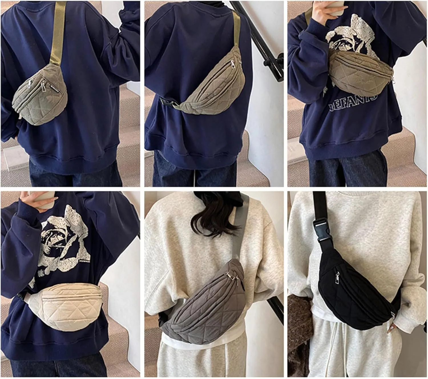 Quilted Waist Bag Stylish Crossbody Bag with Adjustable Strap Large Capacity Shoulder Bags for Outdoor Travel