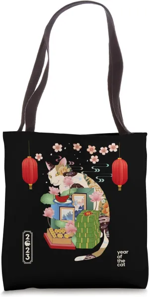 "Tet Viet" Lucky Money Red Envelope Pocket Cat Year Ingot Tote Bag