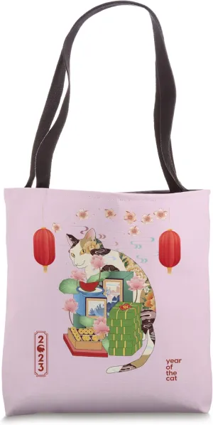"Tet Viet" Lucky Money Red Pocket Cat Year Ingot ART ON BACK Tote Bag
