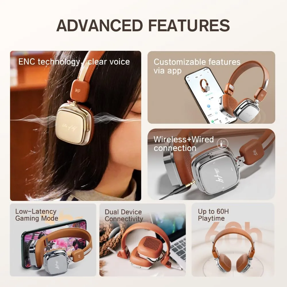 R2 Retro Classic Wireless Headphones,On Ear Headset,Ergonomic Design,40mm Drivers, ENC Clear Call, Bluetooth & Wired Dual Mode, 60H Playback,Throwback 80s 90s,OOTD(Brown)