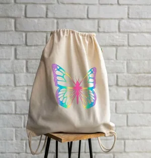 Rainbow Butterfly Drawstring Bag