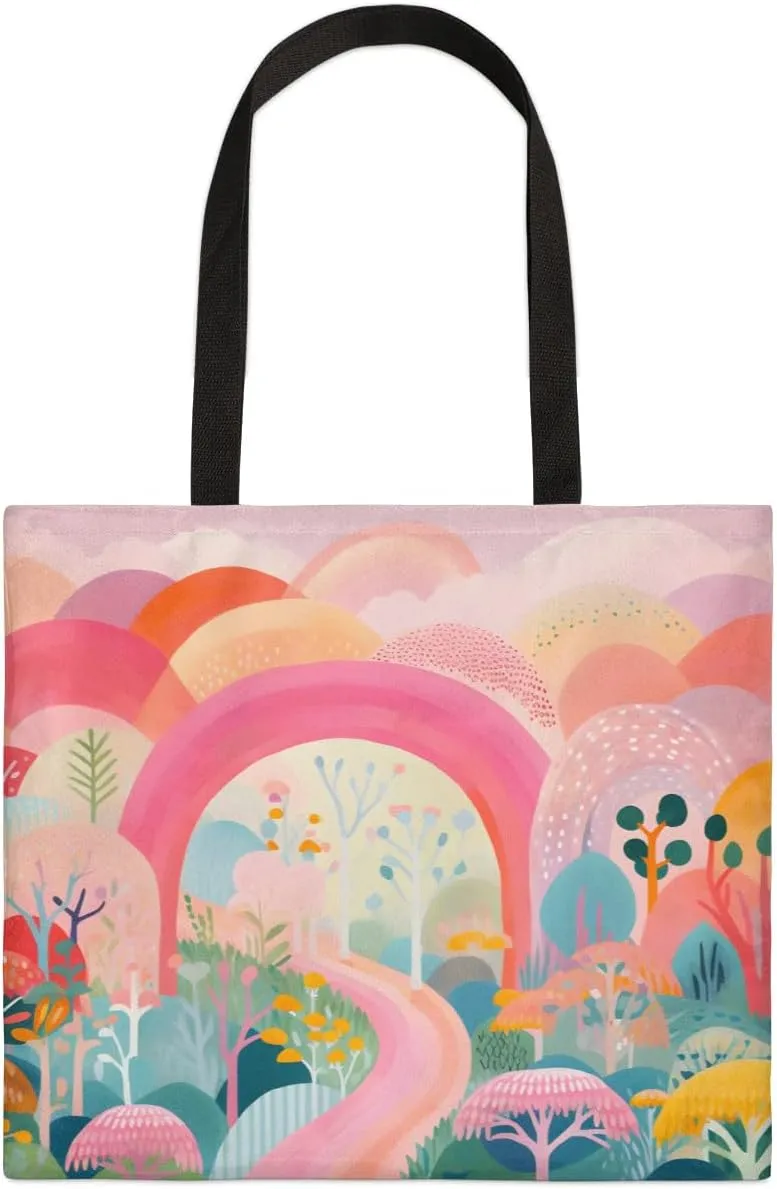 Rainbow Forest Canvas Tote Bag for Women Men Stylish Tote Handbag Shoulder Bag Reusable Grocery Bag