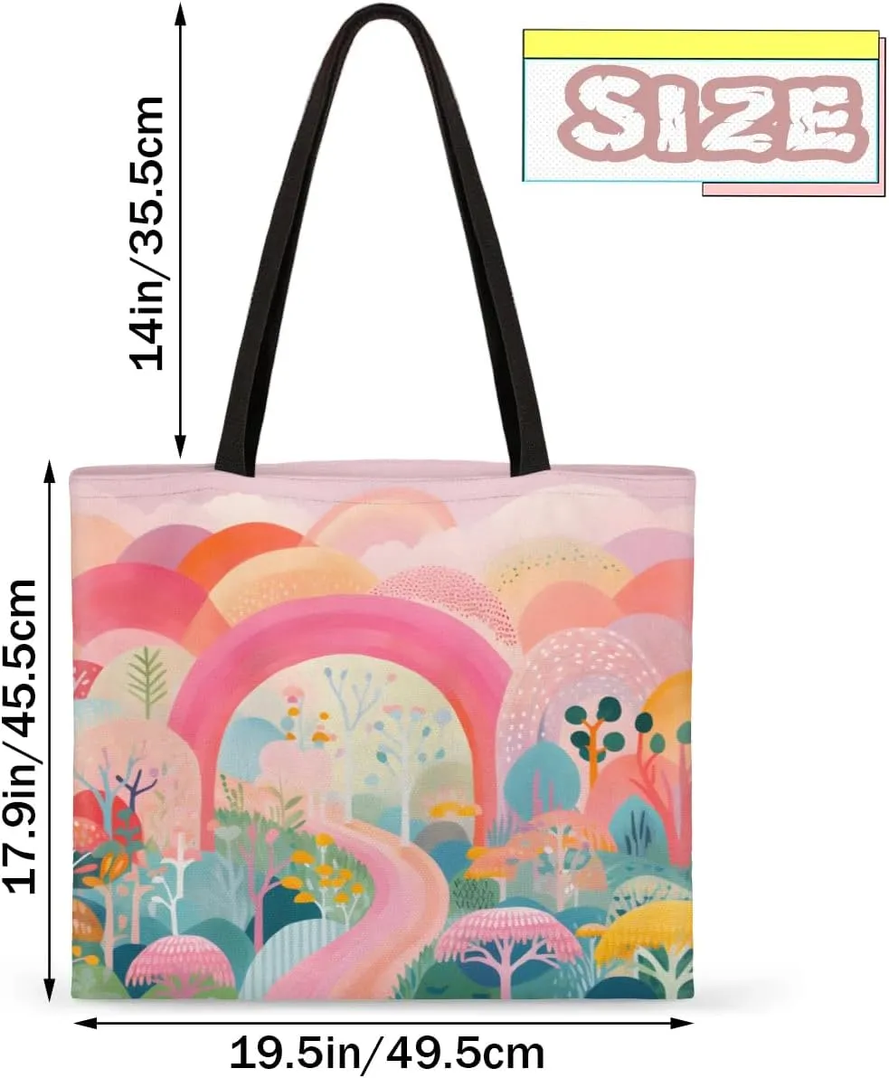 Rainbow Forest Canvas Tote Bag for Women Men Stylish Tote Handbag Shoulder Bag Reusable Grocery Bag