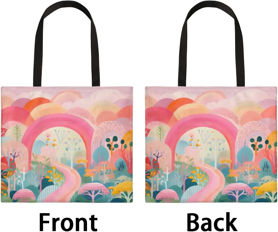 Rainbow Forest Canvas Tote Bag for Women Men Stylish Tote Handbag Shoulder Bag Reusable Grocery Bag