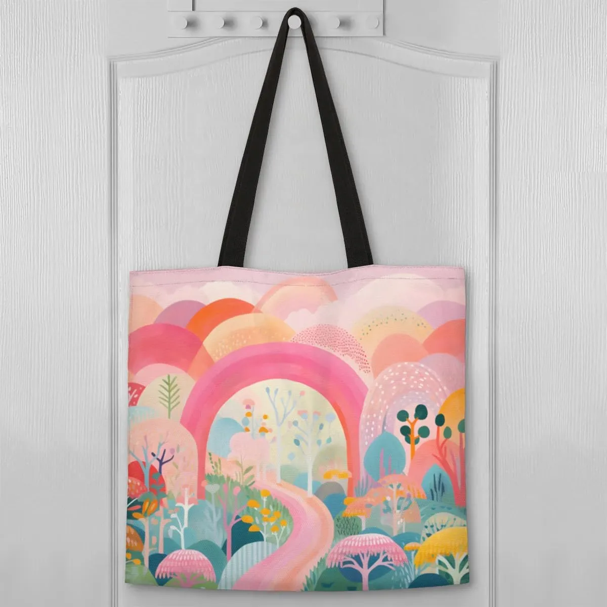 Rainbow Forest Canvas Tote Bag for Women Men Stylish Tote Handbag Shoulder Bag Reusable Grocery Bag