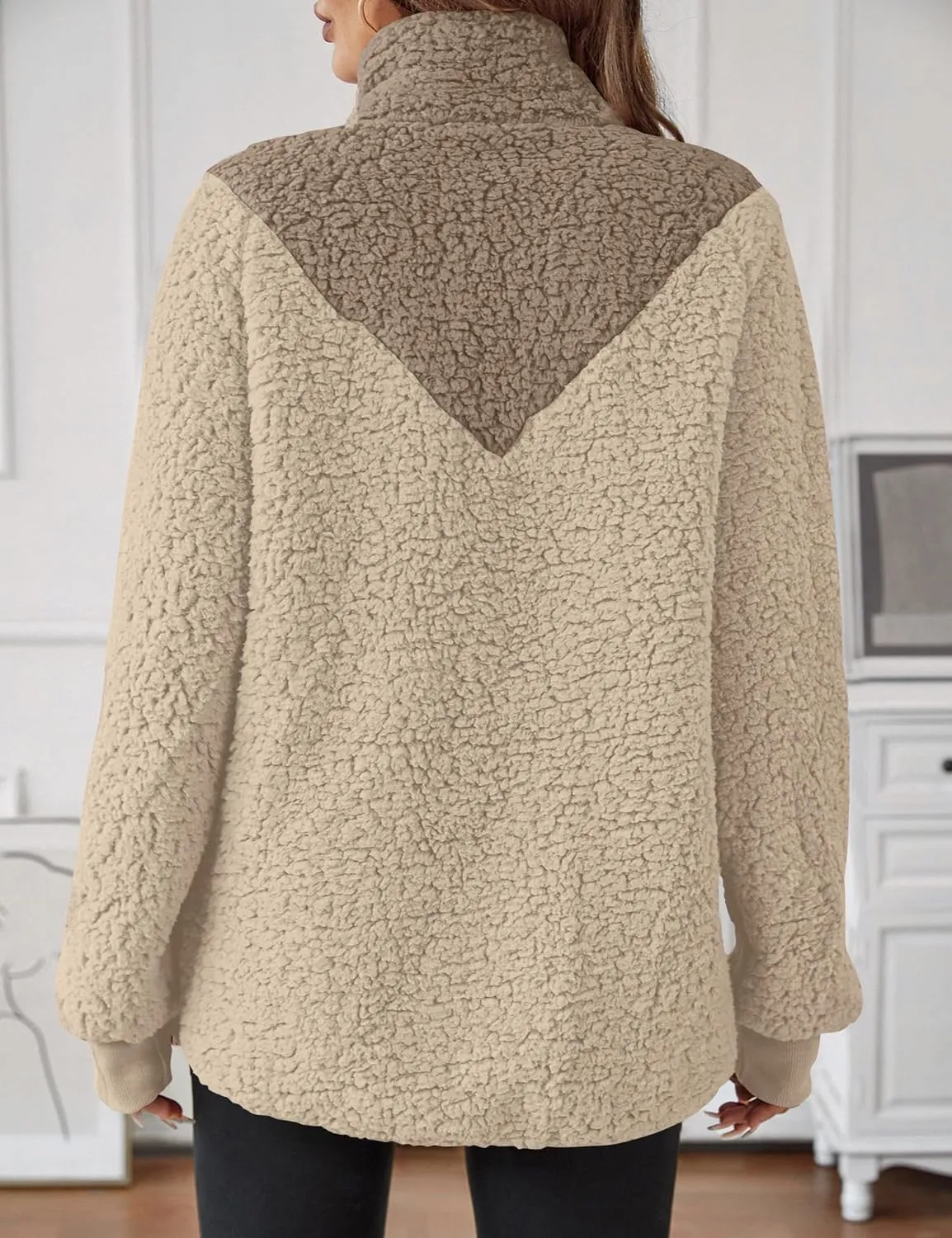 Rapbin Women Half Zip Pullover Long Sleeve Casual Fuzzy Sherpa Fleece Jacket Sweatshirts Winter Outerwear Top with Pockets