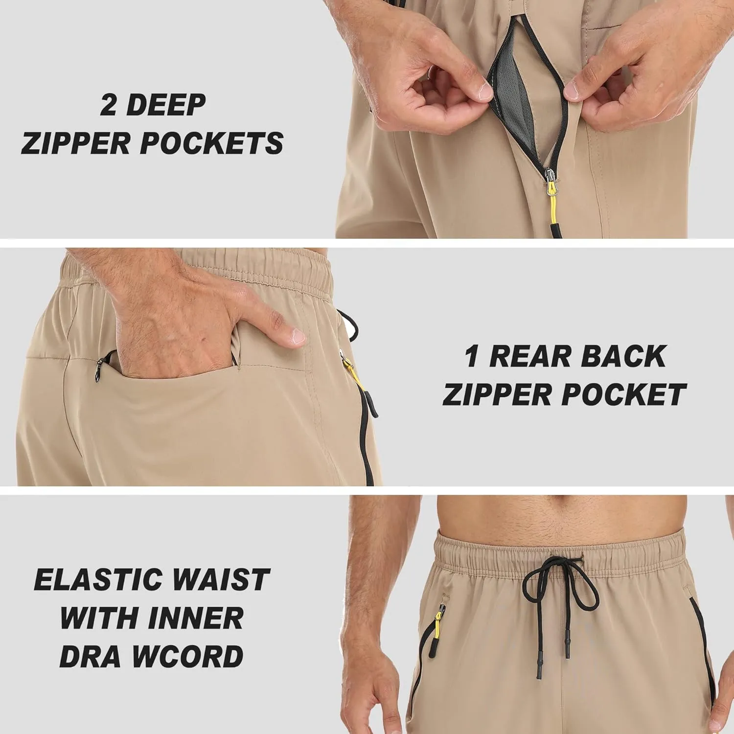 Rapoo Men's Lightweight Pants with Zipper Pockets Quick Dry Workout Athletic Travel Pants