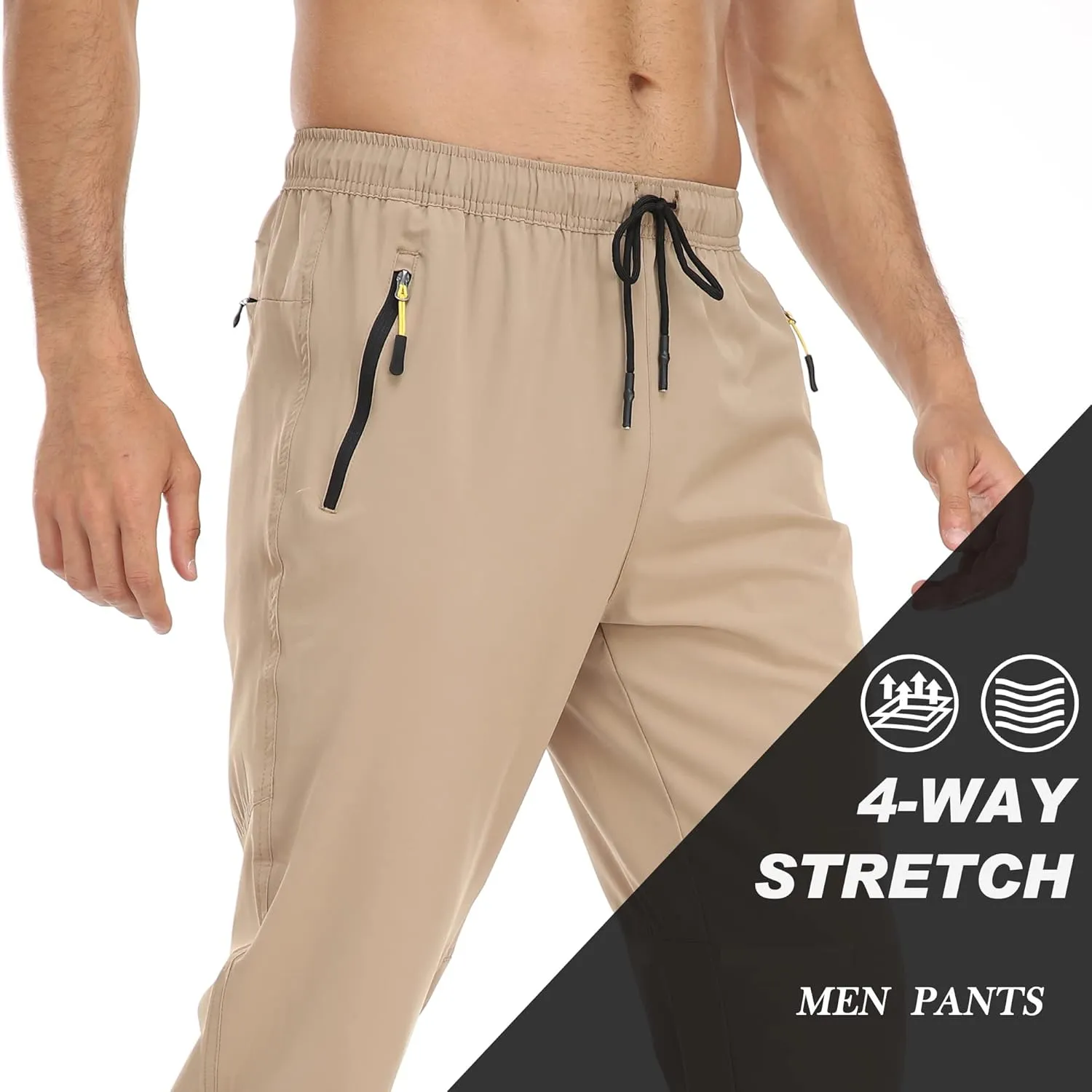 Rapoo Men's Lightweight Pants with Zipper Pockets Quick Dry Workout Athletic Travel Pants