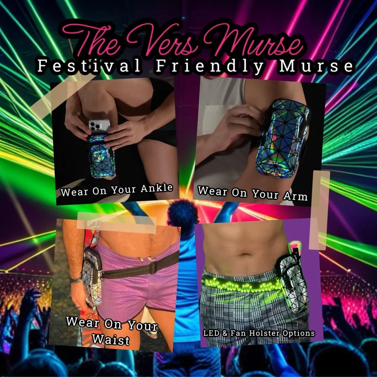 RaveVault Anti-Theft Rave Cell Phone Bag with Locking Zippers, Hidden Pocket – Perfect Phone Pouch for Ravers and Festival Go-ers (Flash Reflective Fan Holster   Waist Belt)
