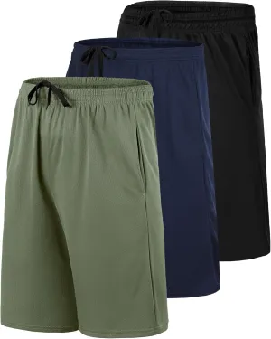 Real Essentials 3 Pack: Men's Mesh Athletic Performance Gym Shorts with Pockets (S-3X)