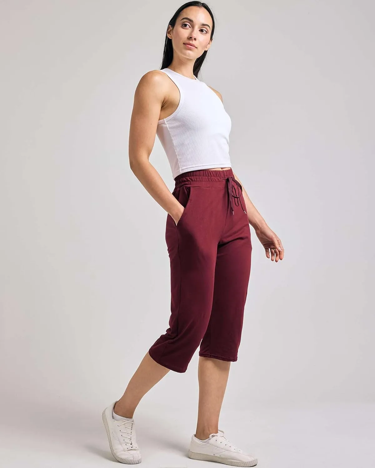 Real Essentials 3-Pack: Women's Capri Open Bottom Soft Sweatpants with Drawstring (Available in Plus Size)