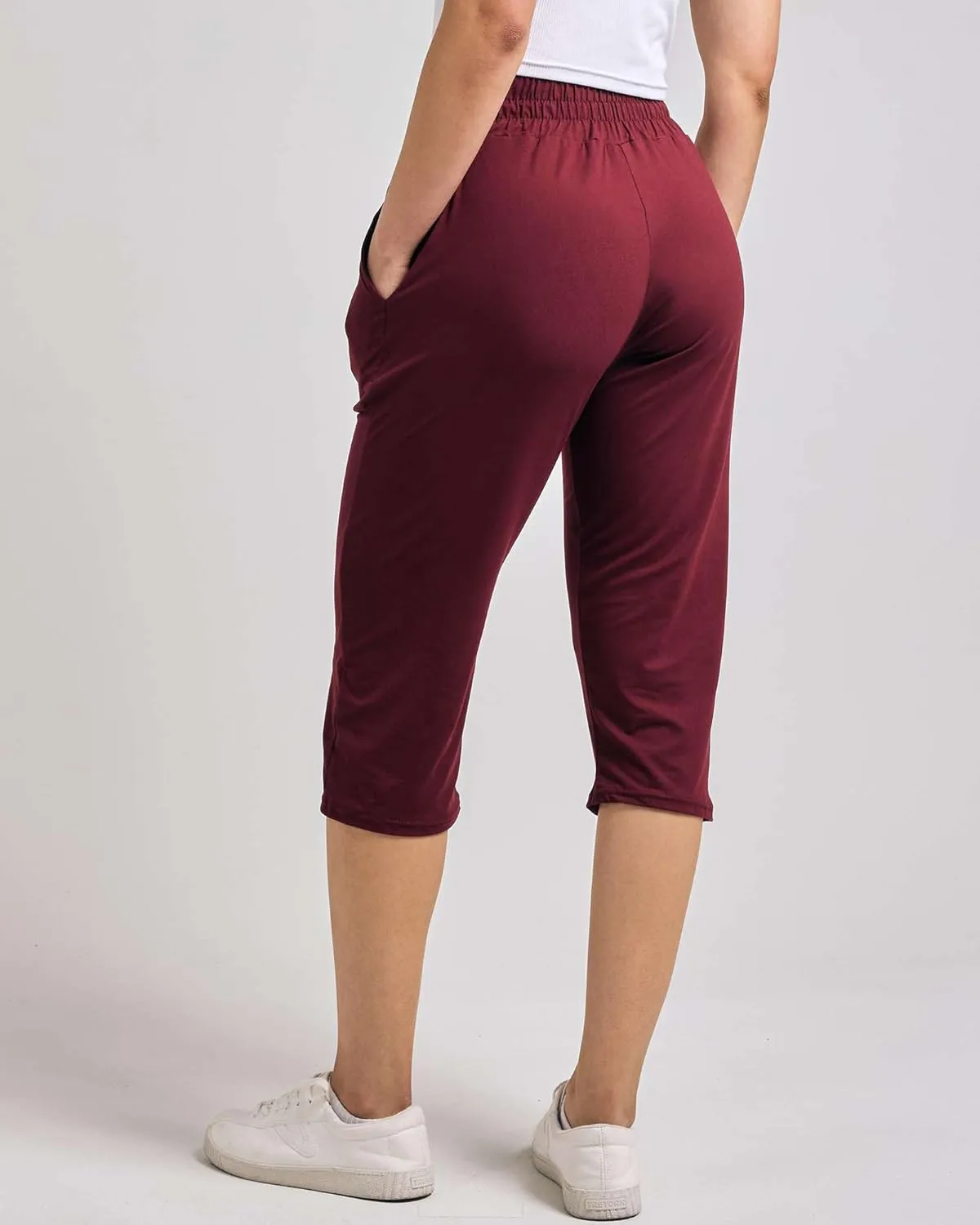 Real Essentials 3-Pack: Women's Capri Open Bottom Soft Sweatpants with Drawstring (Available in Plus Size)