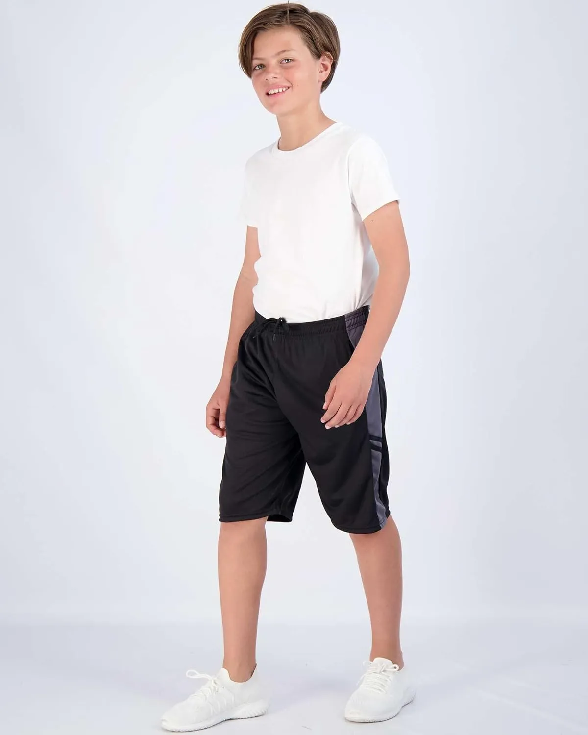 Real Essentials Boys' 5-Pack Mesh Active Athletic Performance Basketball Shorts with Pockets