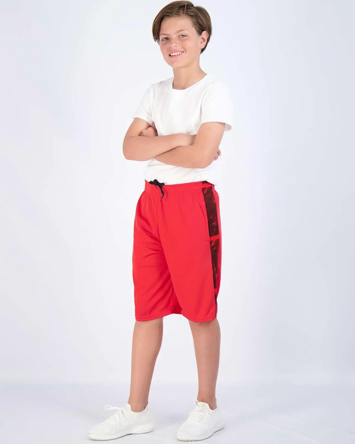 Real Essentials Boys' 5-Pack Mesh Active Athletic Performance Basketball Shorts with Pockets