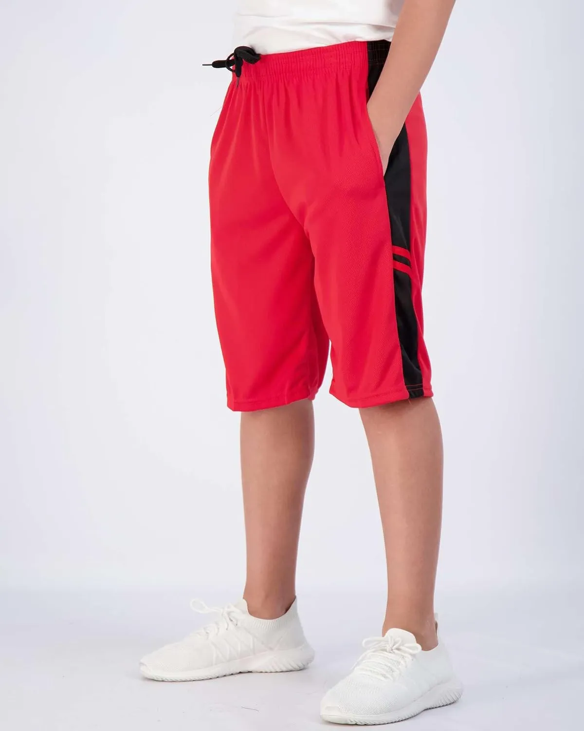 Real Essentials Boys' 5-Pack Mesh Active Athletic Performance Basketball Shorts with Pockets