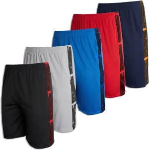 Real Essentials Boys' 5-Pack Mesh Active Athletic Performance Basketball Shorts with Pockets
