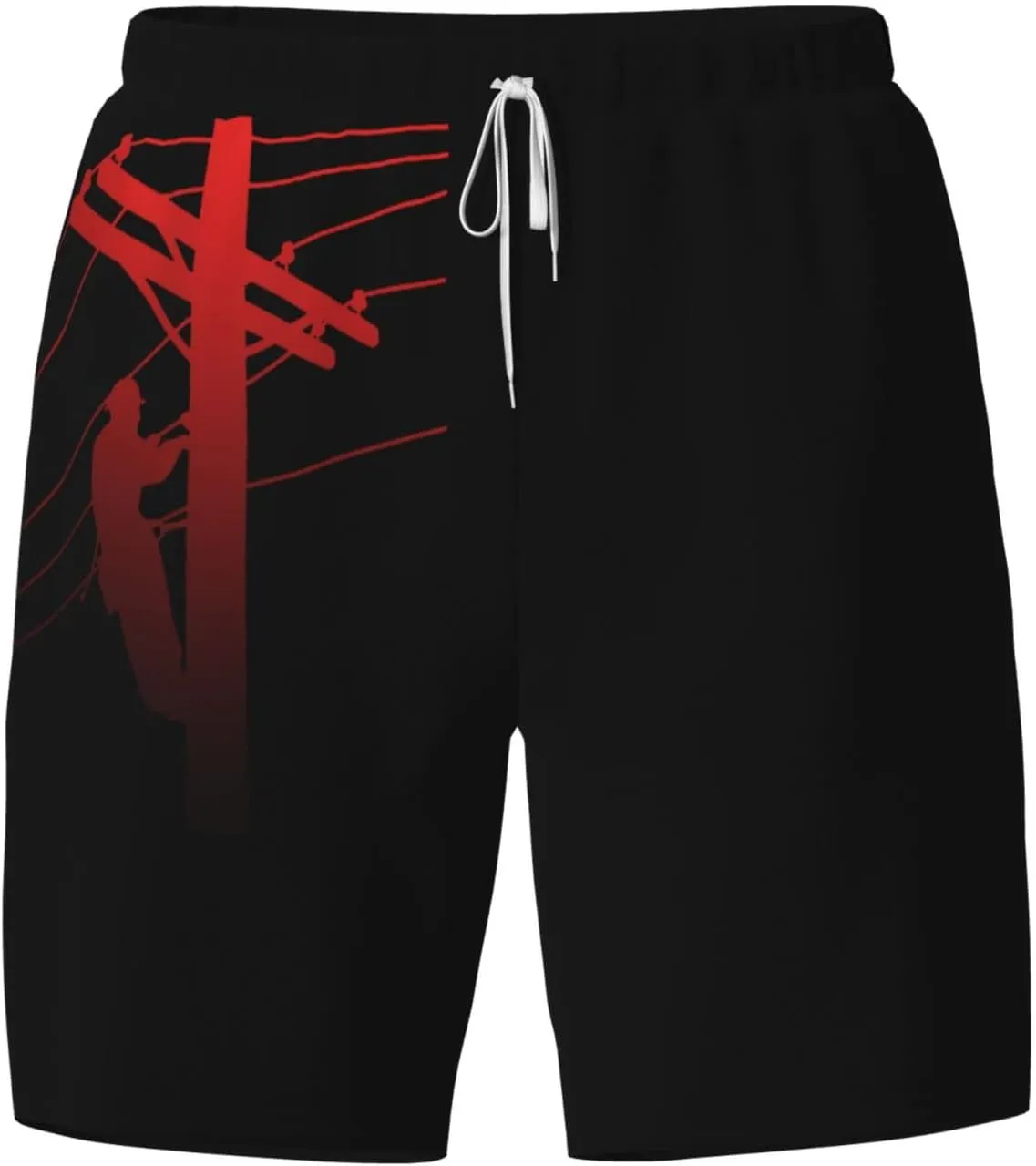 Red Lineman Men's Double Layer Swim Trunks Beach Shorts with Compression Liner Swimwear