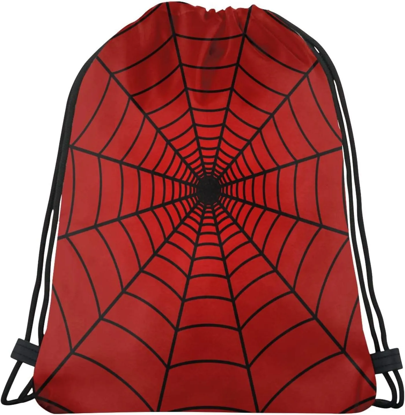 Red Spider Web Drawstring Bags Spiders Web Pattern on Bright Red Background String Bags for Women Men Cool Cobweb Sport Gym Sack Travel Hiking Daypacks Casual Backpack for Yoga Shopping