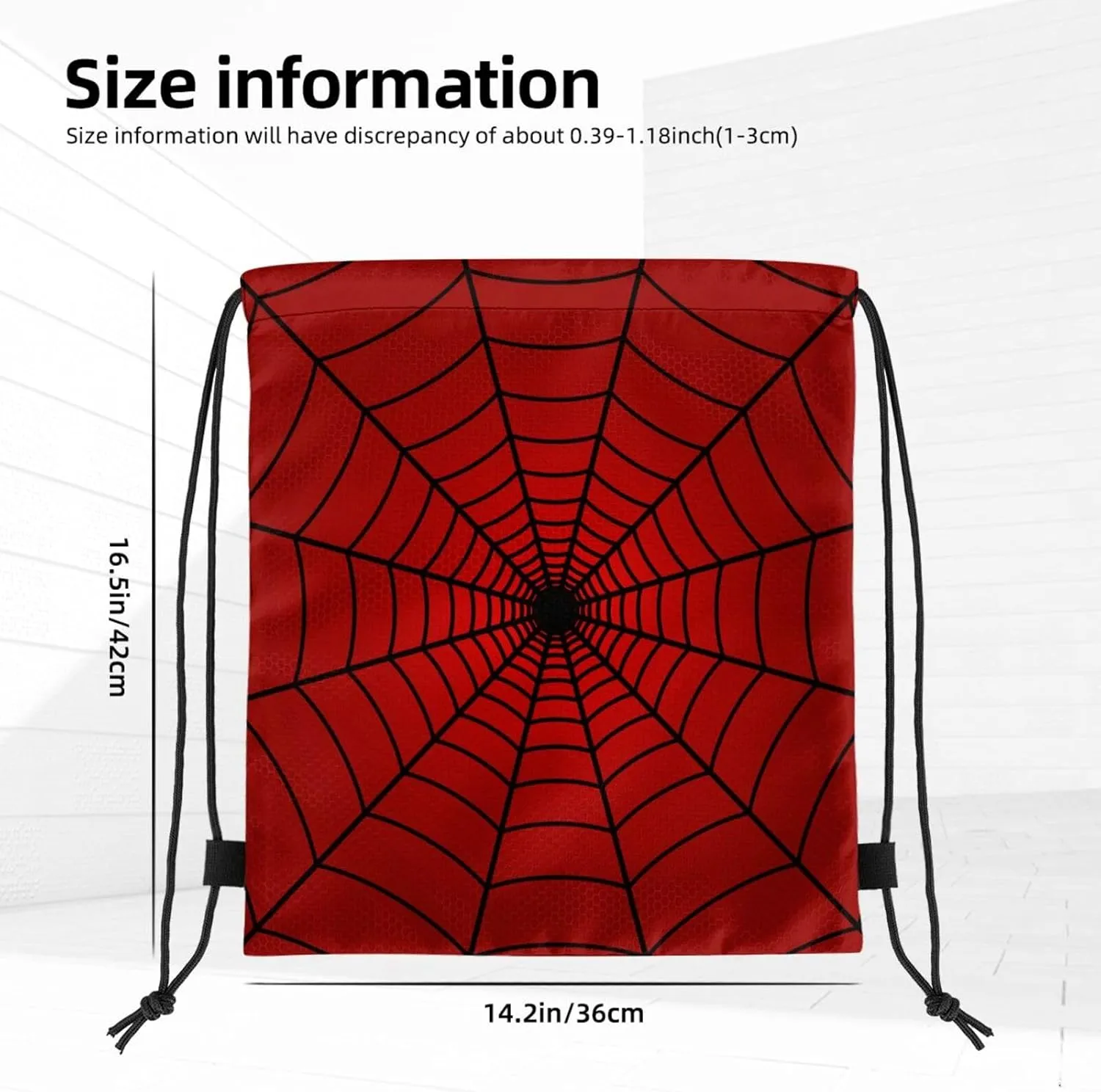 Red Spider Web Drawstring Bags Spiders Web Pattern on Bright Red Background String Bags for Women Men Cool Cobweb Sport Gym Sack Travel Hiking Daypacks Casual Backpack for Yoga Shopping
