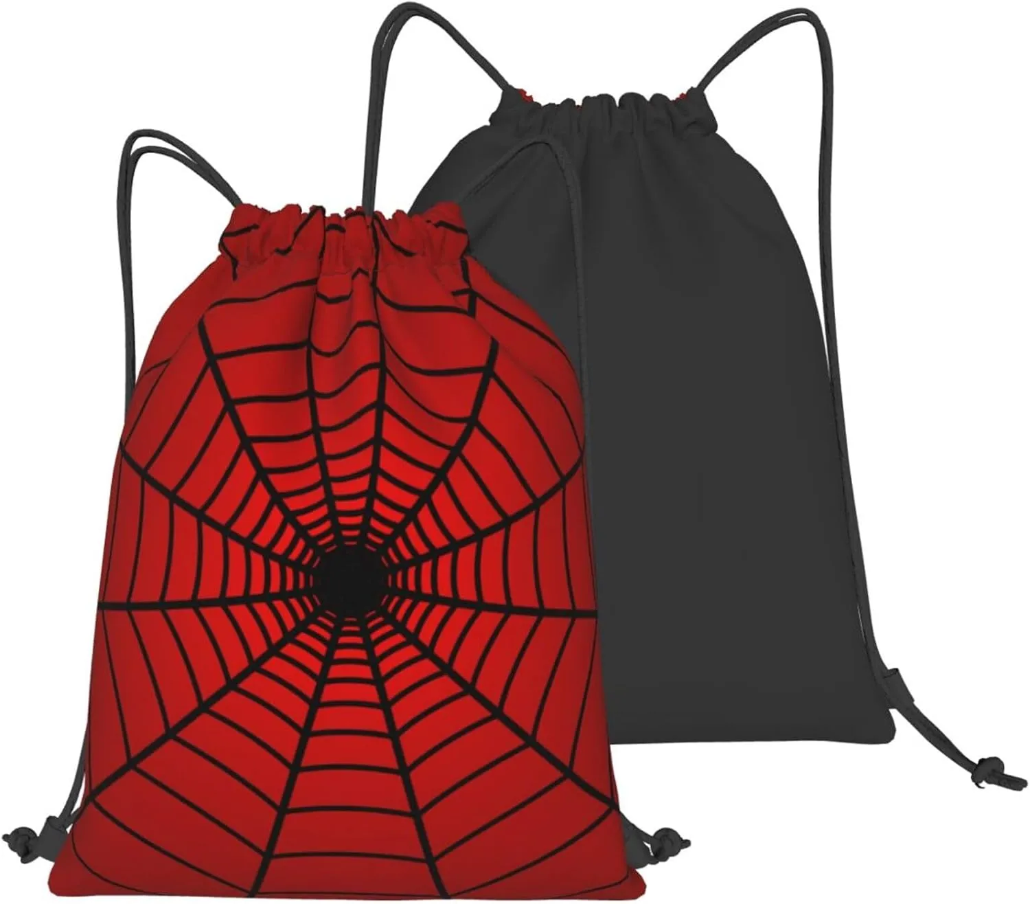 Red Spider Web Drawstring Bags Spiders Web Pattern on Bright Red Background String Bags for Women Men Cool Cobweb Sport Gym Sack Travel Hiking Daypacks Casual Backpack for Yoga Shopping