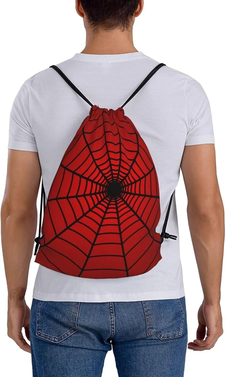 Red Spider Web Drawstring Bags Spiders Web Pattern on Bright Red Background String Bags for Women Men Cool Cobweb Sport Gym Sack Travel Hiking Daypacks Casual Backpack for Yoga Shopping