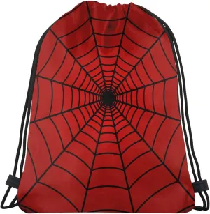 Red Spider Web Drawstring Bags Spiders Web Pattern on Bright Red Background String Bags for Women Men Cool Cobweb Sport Gym Sack Travel Hiking Daypacks Casual Backpack for Yoga Shopping