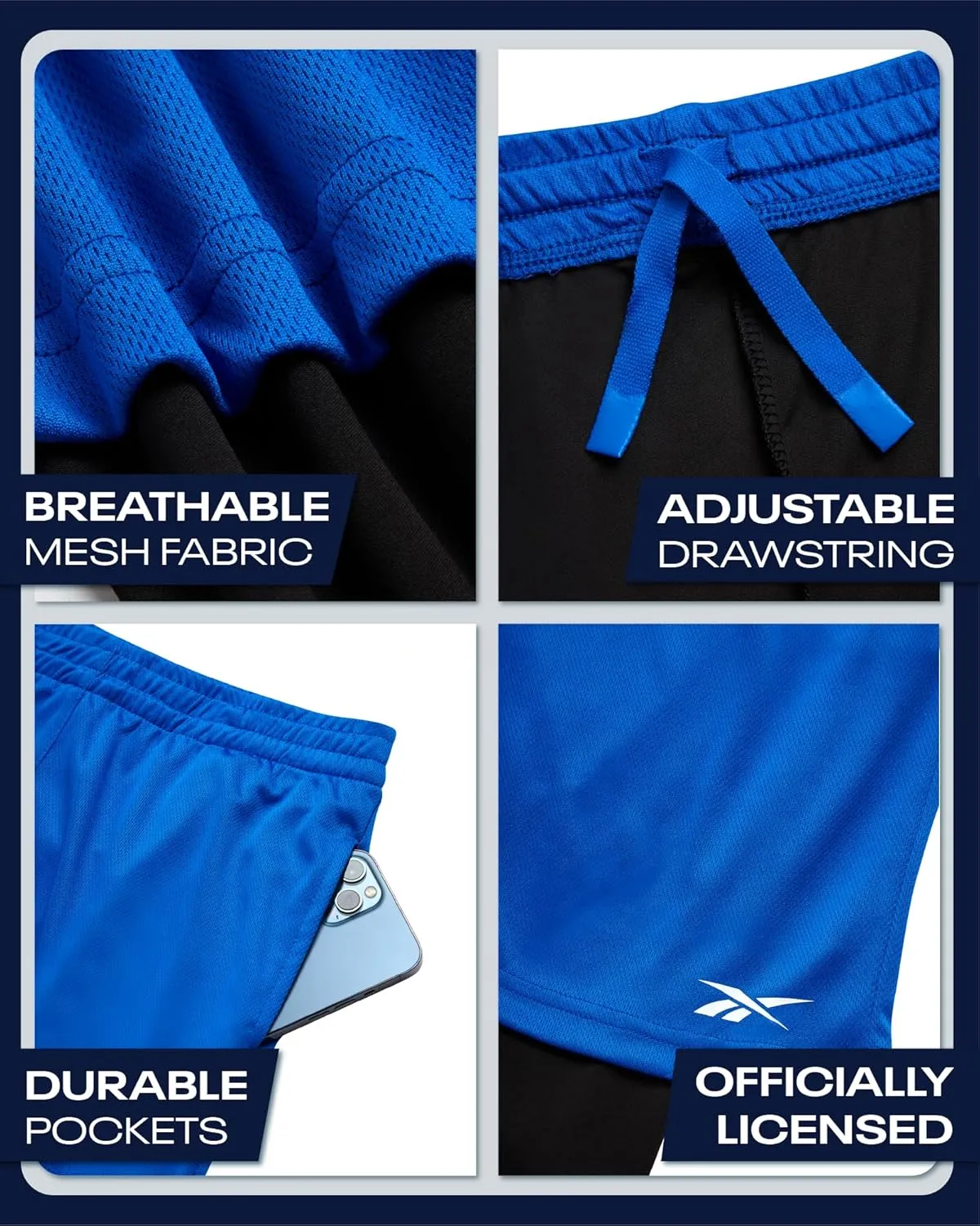 Reebok Boys Basketball Shorts - 2-in-1 Boys Athletic Shorts for Running with Compression Leggings, Pockets, and Drawstring